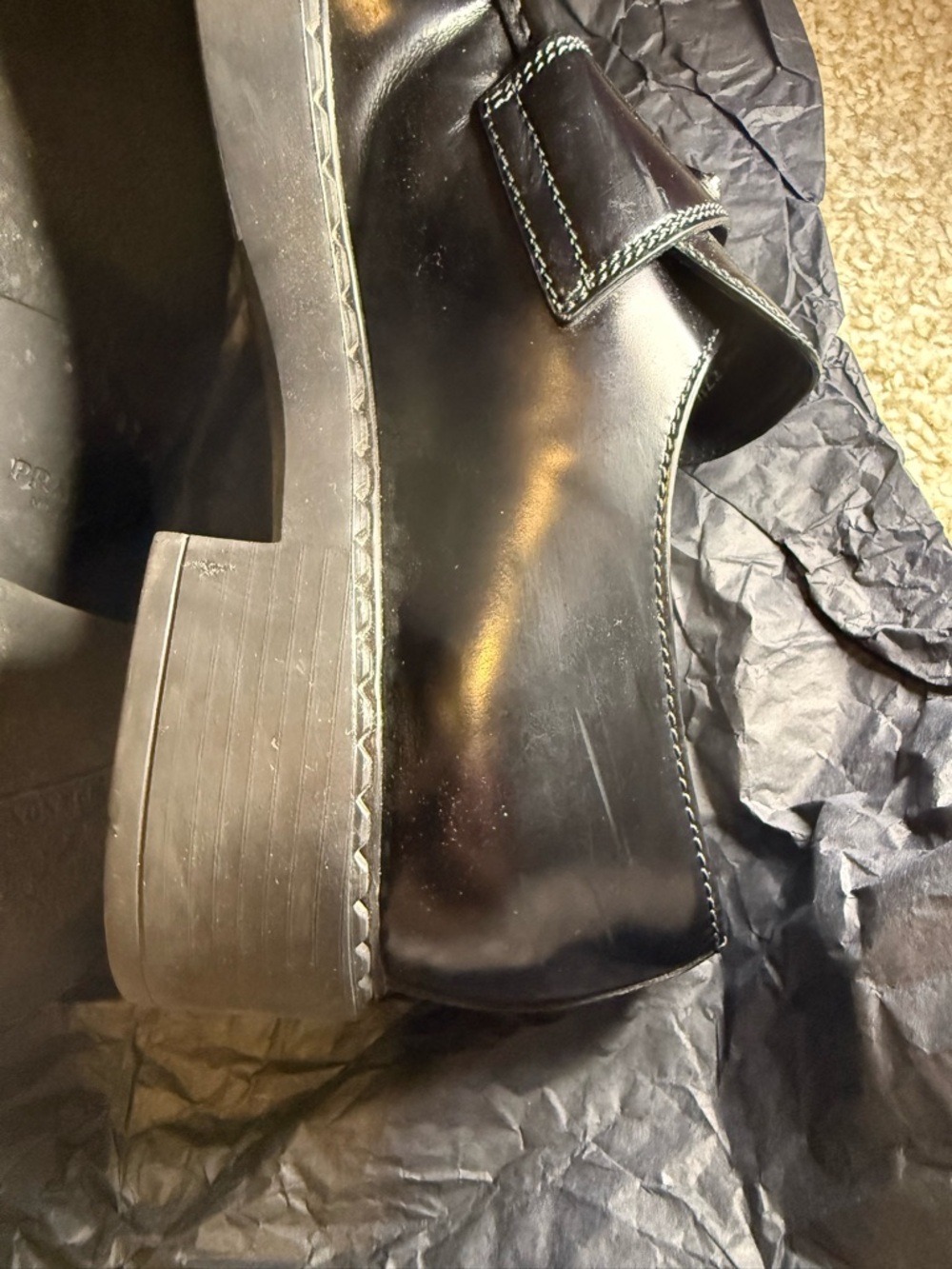Prada Black Leather Platform Loafers size US7.5 IT37.5 authentic - Picture 14 of 16
